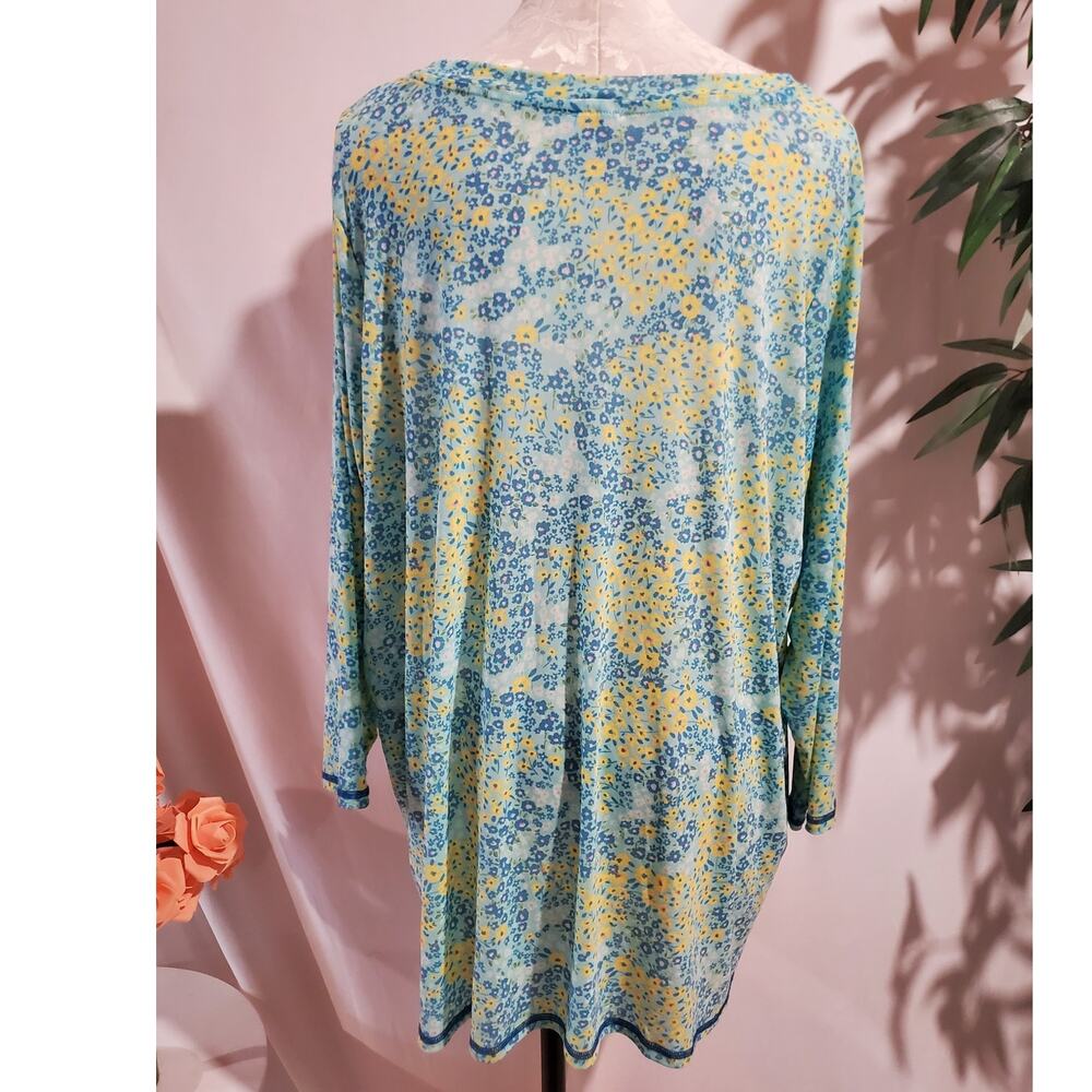 Logo Layers Floral Lightweight Mesh Long Sleeve Top Size 2X Summer Casual Blue - Picture 3 of 11
